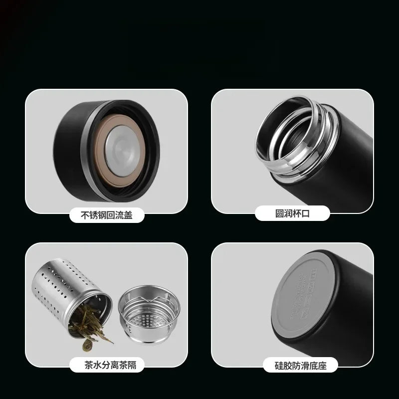 500ml Stainless Steel Insulated Thermos Bottle 316 Intelligent Water Cup High-end Tea Cup Business Gift One Cup with Double Lids