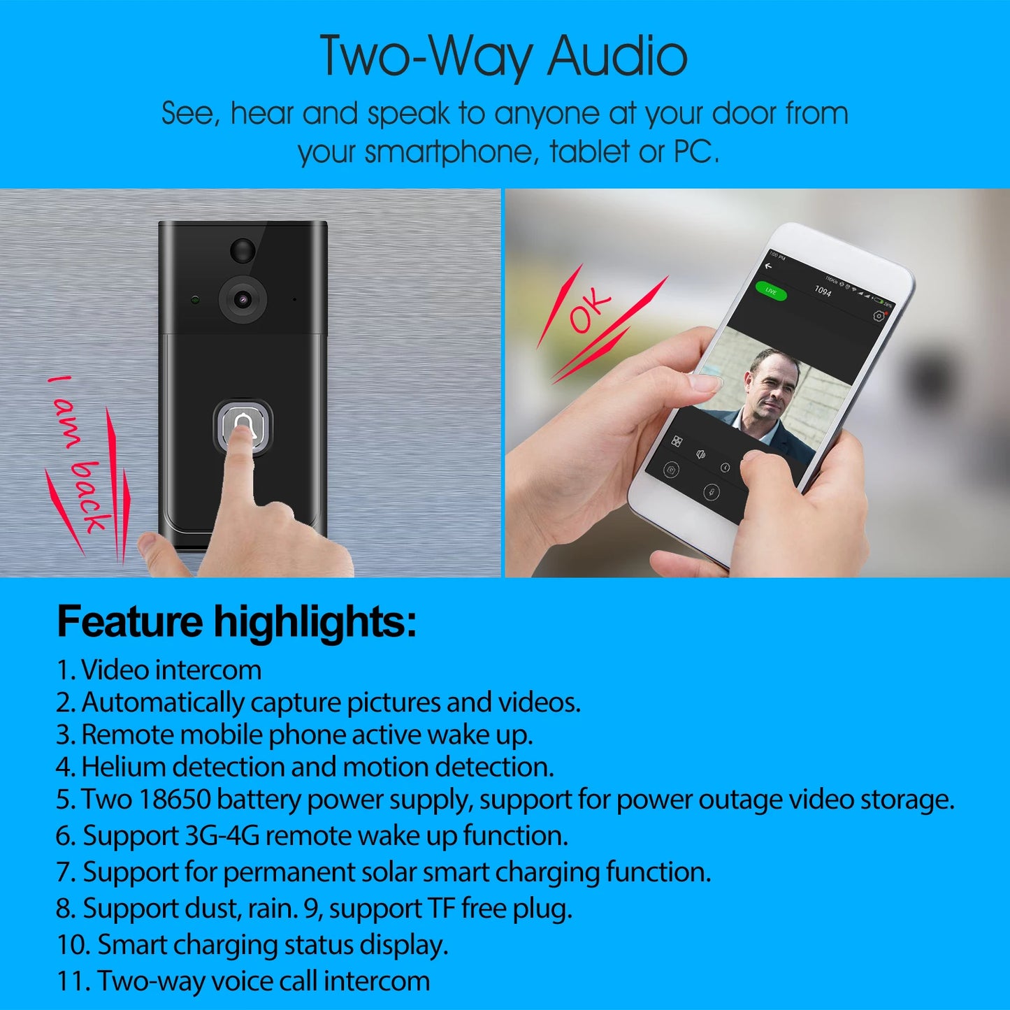 2MP 1080P Tuya/iCsee APP Low Comsunption Wireless WIFI IP Doorbell Visual Door Phone Intercom Peephole Viewer Door Camera