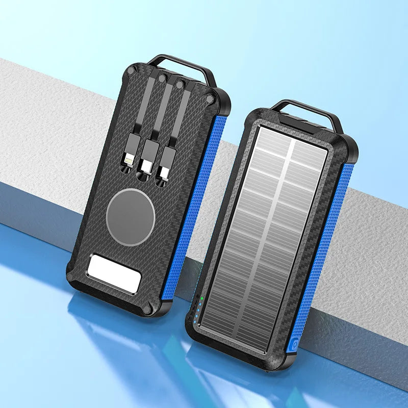 20000mAh Long Endurance LED Emergency Powe Rbank USB Solar Wireless Charging 3 in 1 Small Solar Power Bank Charging Station