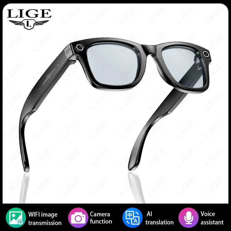 LIGE AI Smart Glasses with Camera 4GB Large Memory Touch Sport Sunglasses BluetoothCall Music Video Record Glasses For Men Women