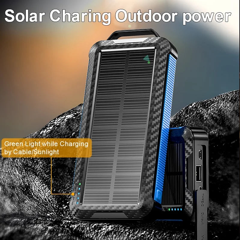 20000mAh Long Endurance LED Emergency Powe Rbank USB Solar Wireless Charging 3 in 1 Small Solar Power Bank Charging Station