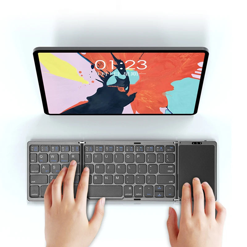 HUWEI Mini Folding Wireless Bluetooth Keyboard Russian Spanish Arabic Hebrew Portugues with Touchpad for Windows, Android, IOS