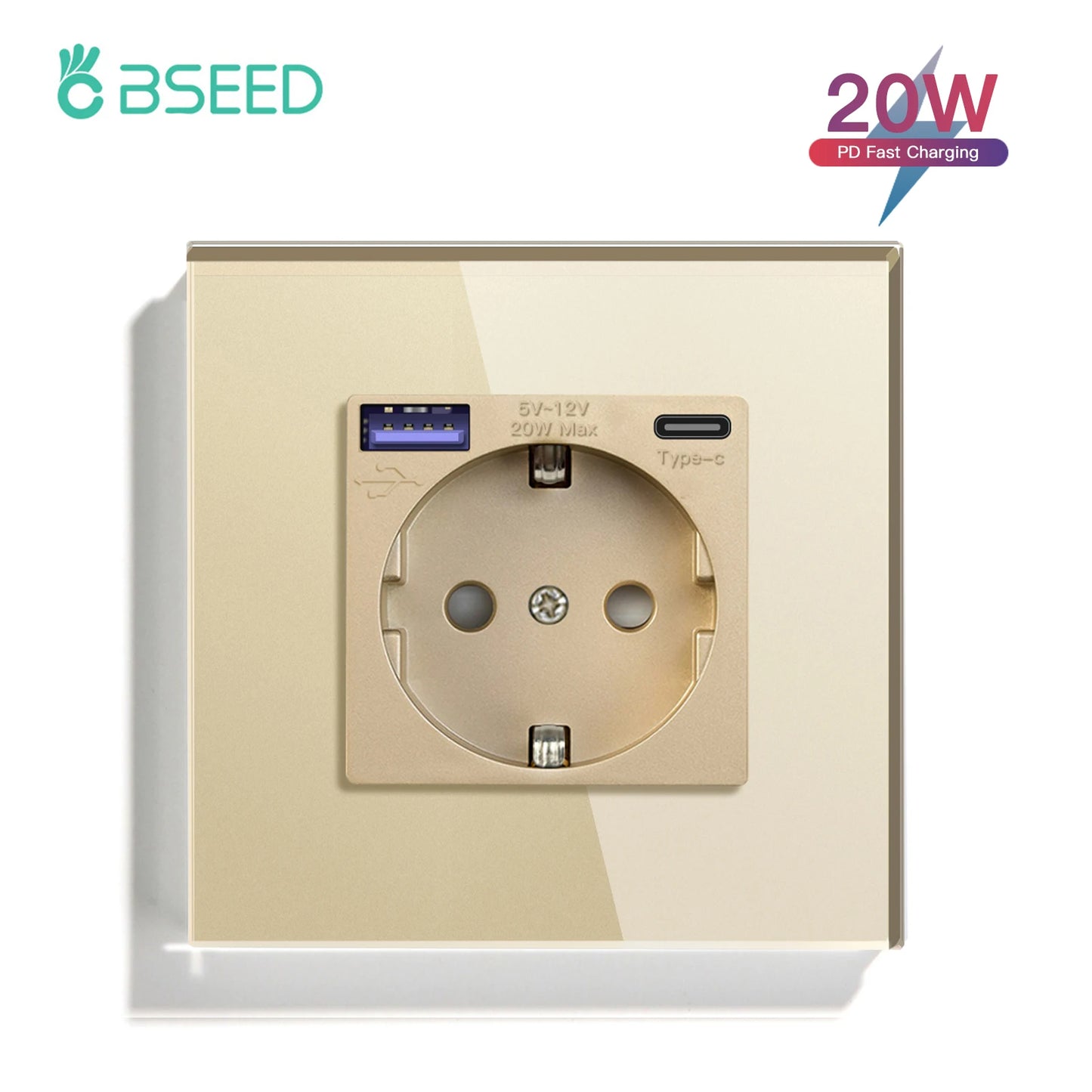 BSEED 20W PD Fast Charge Wall Socket Type-C Interface USB EU Standard Sockets Power Double Triple Power Outlets Wall Mounted