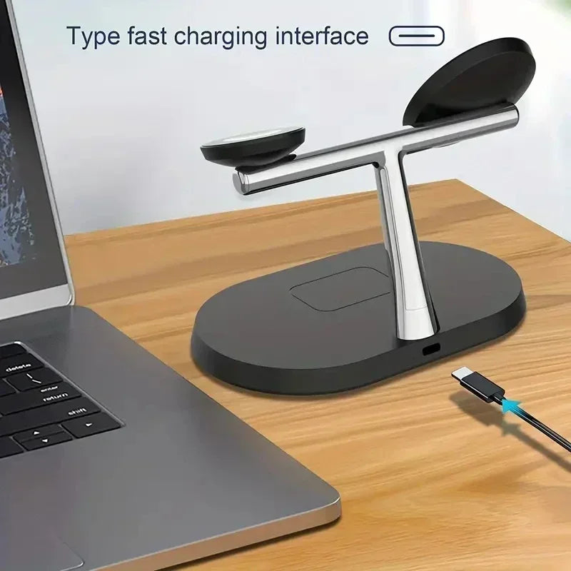 3 In 1 Magnetic Wireless Charger Stand For Magsafe iPhone 16 15 14 13 Pro Max Apple Watch 9 8 AirPods Pro Fast Charging Station