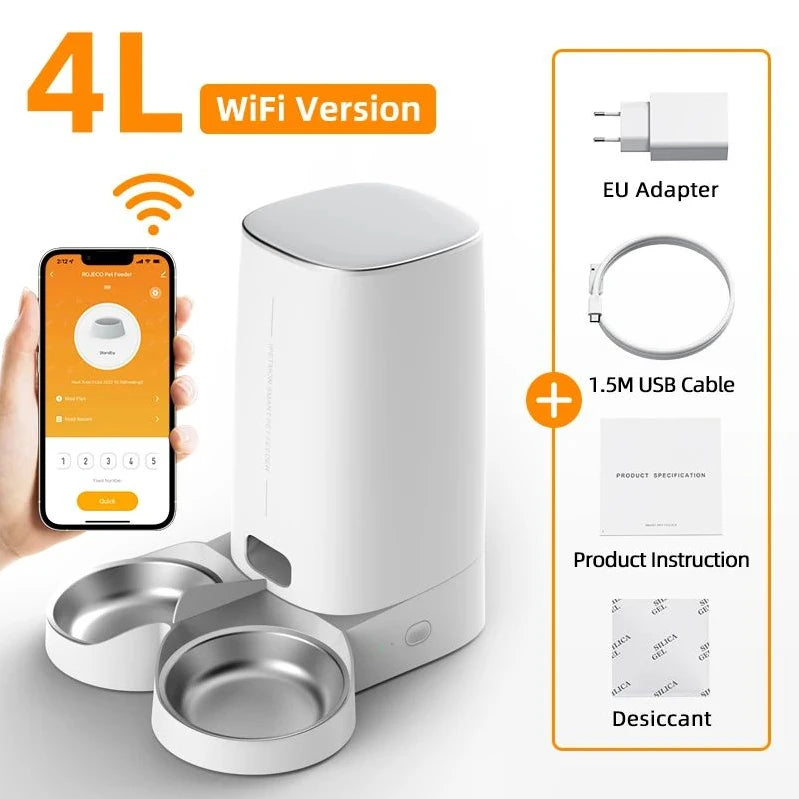 ROJECO Automatic Dog Feeder Smart Dog Food Kibble Dispenser Remote Control WiFi Button Auto Feeder for Pet Cats Feeding Supplies