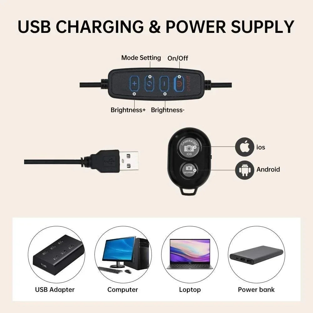 10" LED Selfie Ring Light Home Stuido Lighting Dimmable Round Lamp Tripod Trepied Makeup Selfie Ring Lamp Phone LIGHT FOR VIDEO