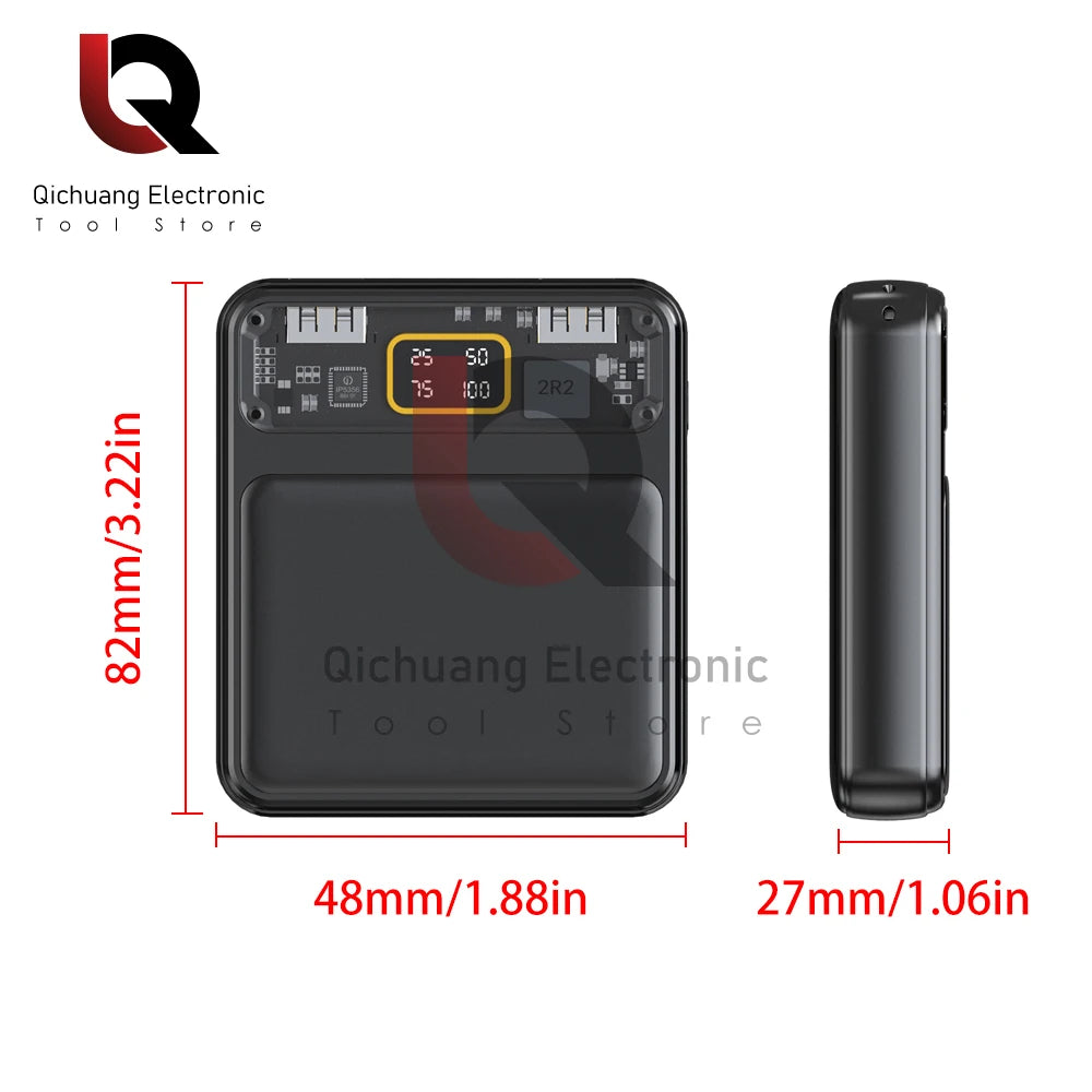 Power Bank Battery Dual USB Battery Pack Digital Display Mini 3 18650 Batteries Transparent Screen Power Bank For Xiaomi Lphone