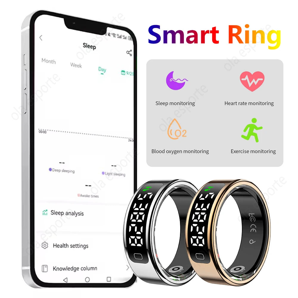 For Xiaomi Waterproof Health Smart Ring Stainless Steel Rings Heart Rate Blood Oxygen Sleep Emotion Monitor Sports Fitness Rings
