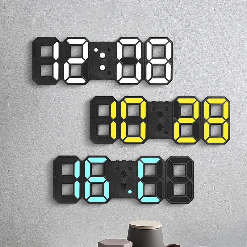 3D LED Digital Clock Wall Decor Glowing Night Mode 3 Alarms Electronic Table Clock Time Temperature Wall Clock for Living Room