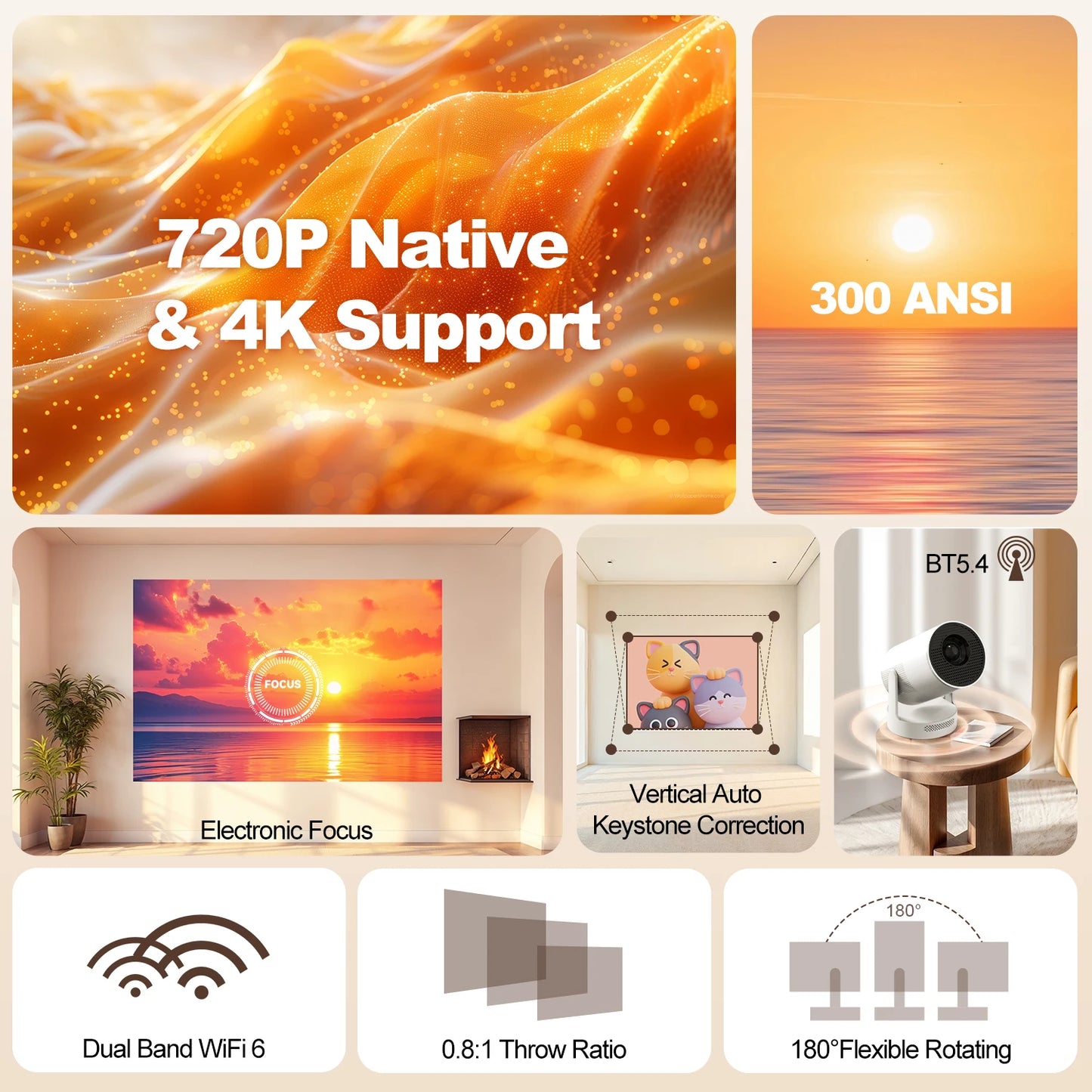Magcubic Electronic Focus HY300 Ultra Portable 4K Projector with Speaker 300ANSI Outdoor Movie Android11 BT5.4 Camping Projector