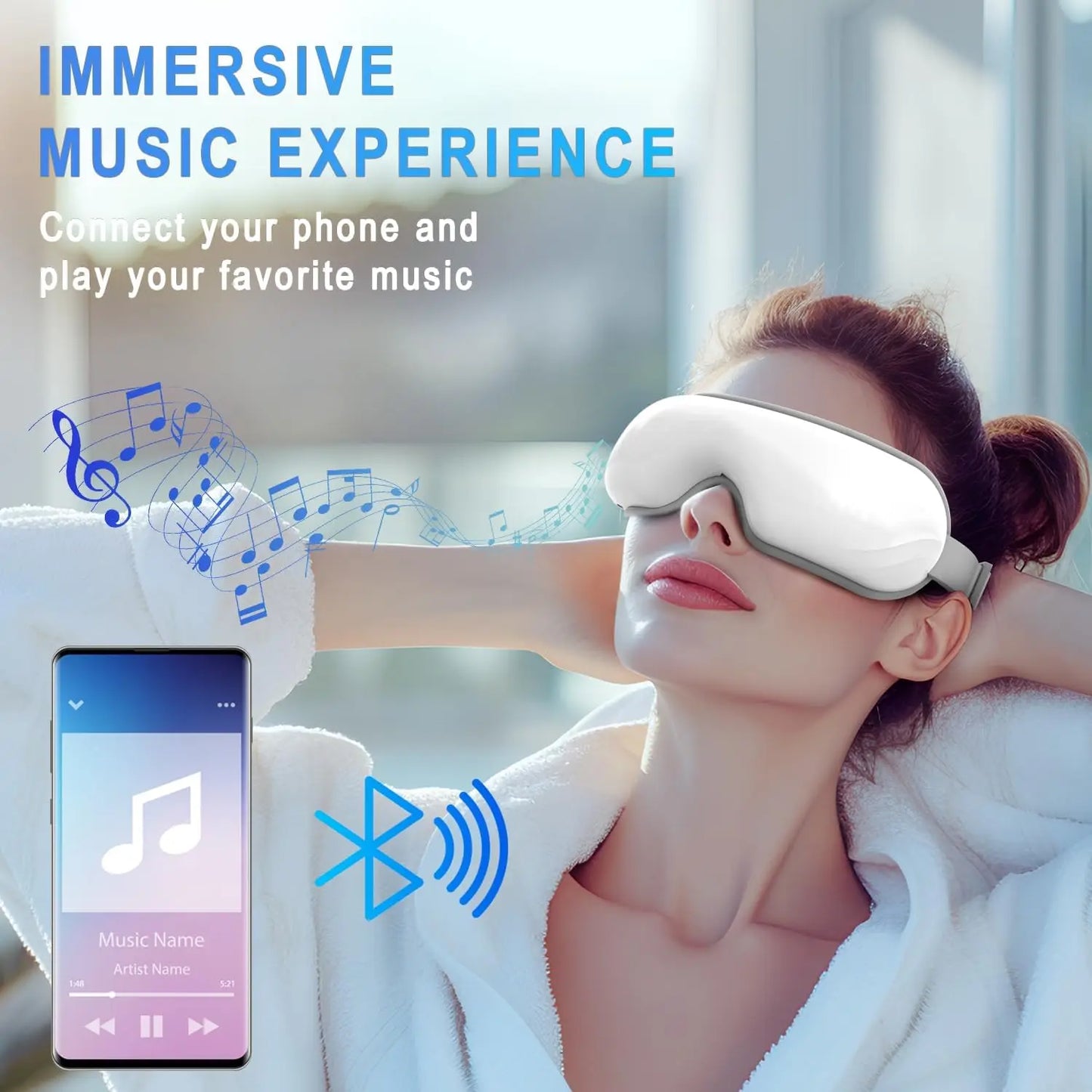 4 in 1 Airbag Eye Massager with Heat for Migraines Relief Smart Eye Mask with Bluetooth Music for Relax Eye Strain Improve Sleep