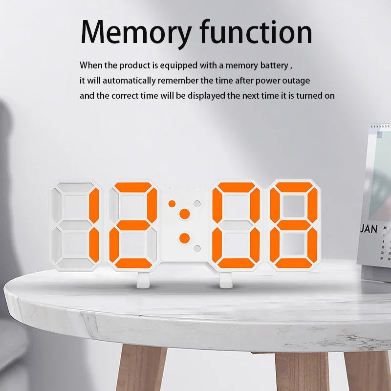 3D LED Digital Clock Wall Decor Glowing Night Mode 3 Alarms Electronic Table Clock Time Temperature Wall Clock for Living Room