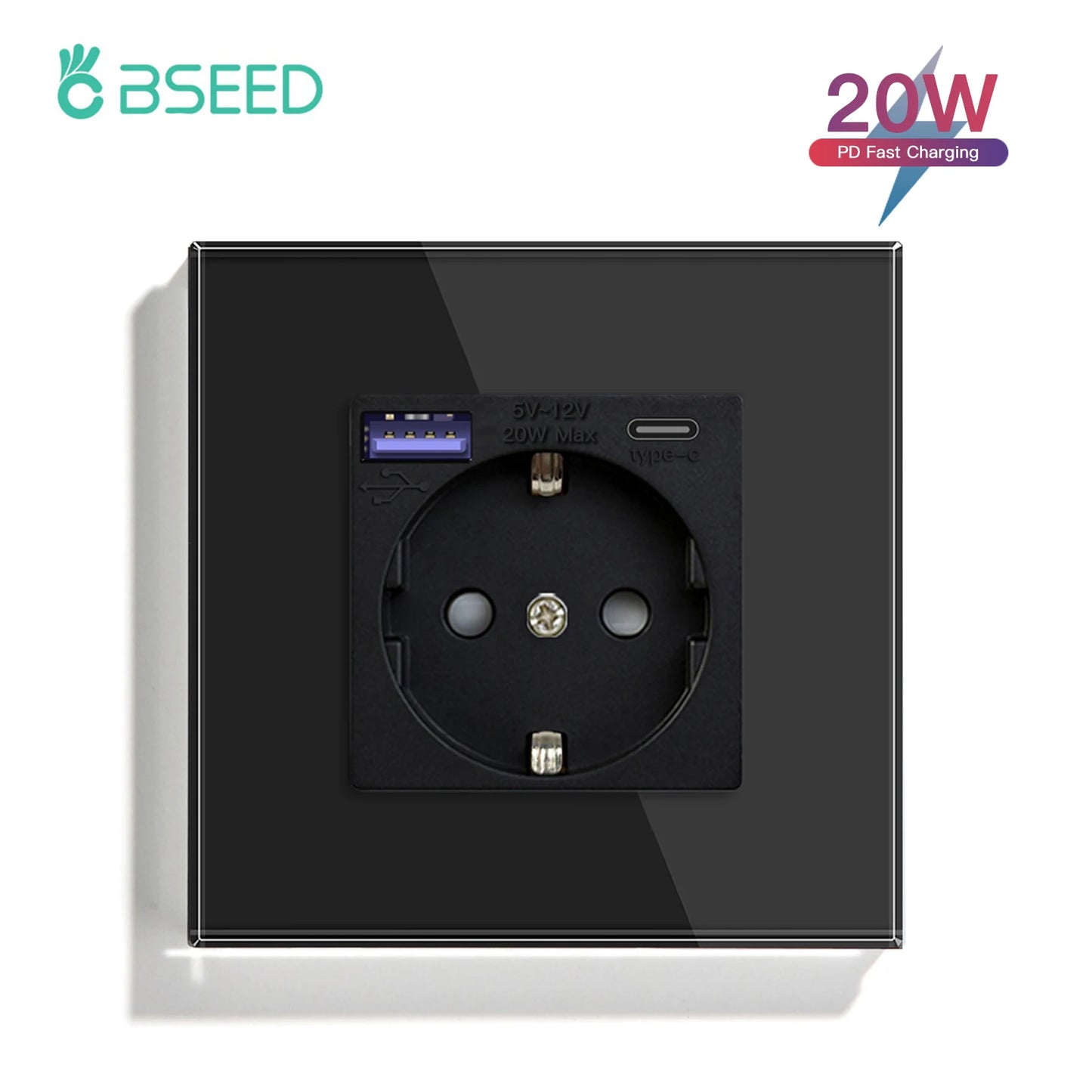 BSEED 20W PD Fast Charge Wall Socket Type-C Interface USB EU Standard Sockets Power Double Triple Power Outlets Wall Mounted