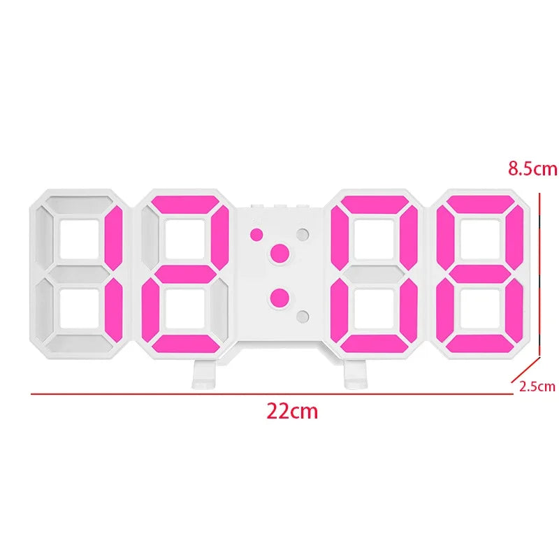 3D LED Digital Clock Wall Decor Glowing Night Mode 3 Alarms Electronic Table Clock Time Temperature Wall Clock for Living Room
