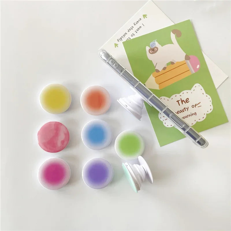 Korean Style Ins Creative Gradient Solid Color Glue Lazy Desktop Retractable Mobile Phone Air Bag Holder Ring Buckle Pop Sockets