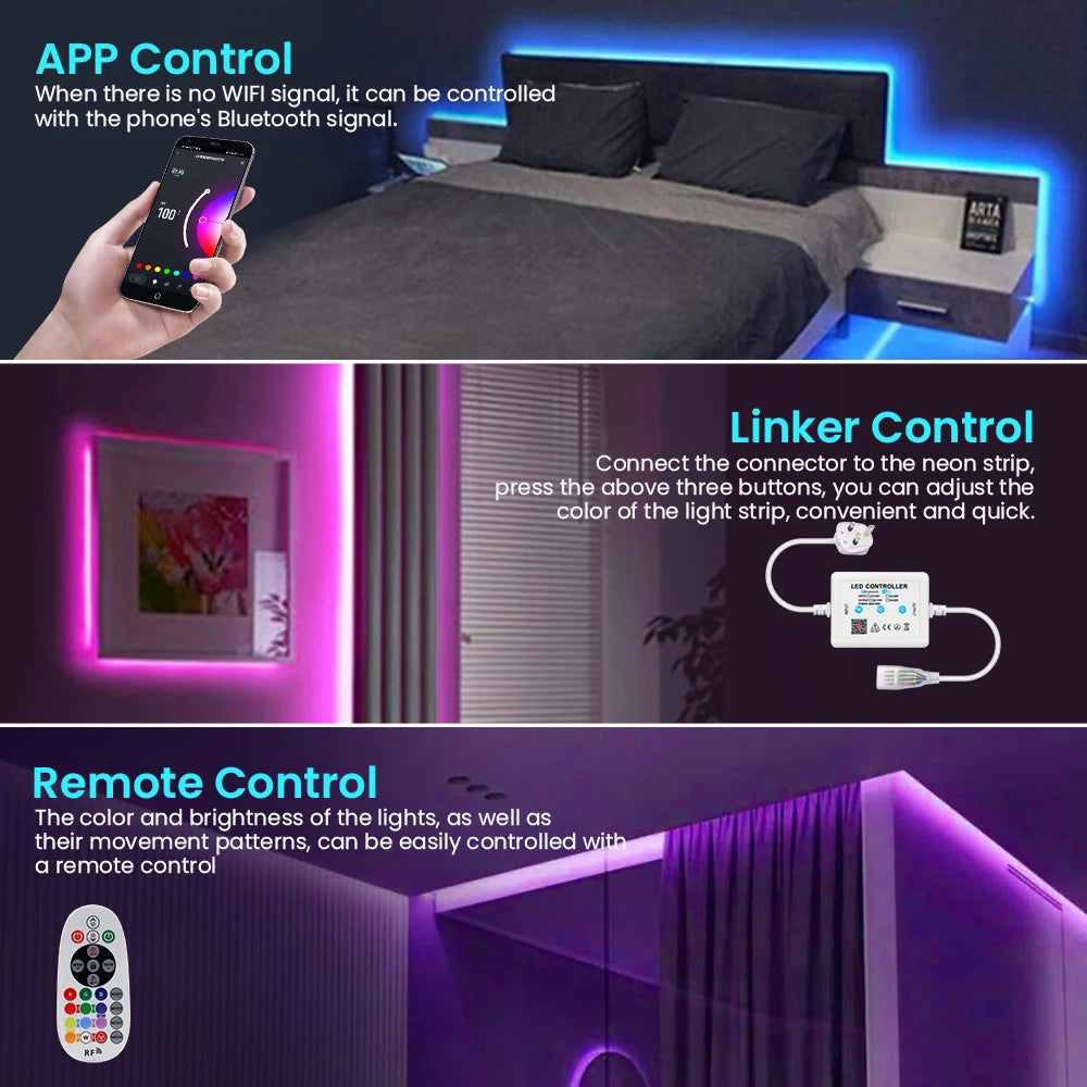 220V WIFI Tuya RGB Neon LED Strip Light Smart APP Remote 750W Controller Kit Waterproof 60 80LEDs/M EU US UK AU Plug Flex Lamp