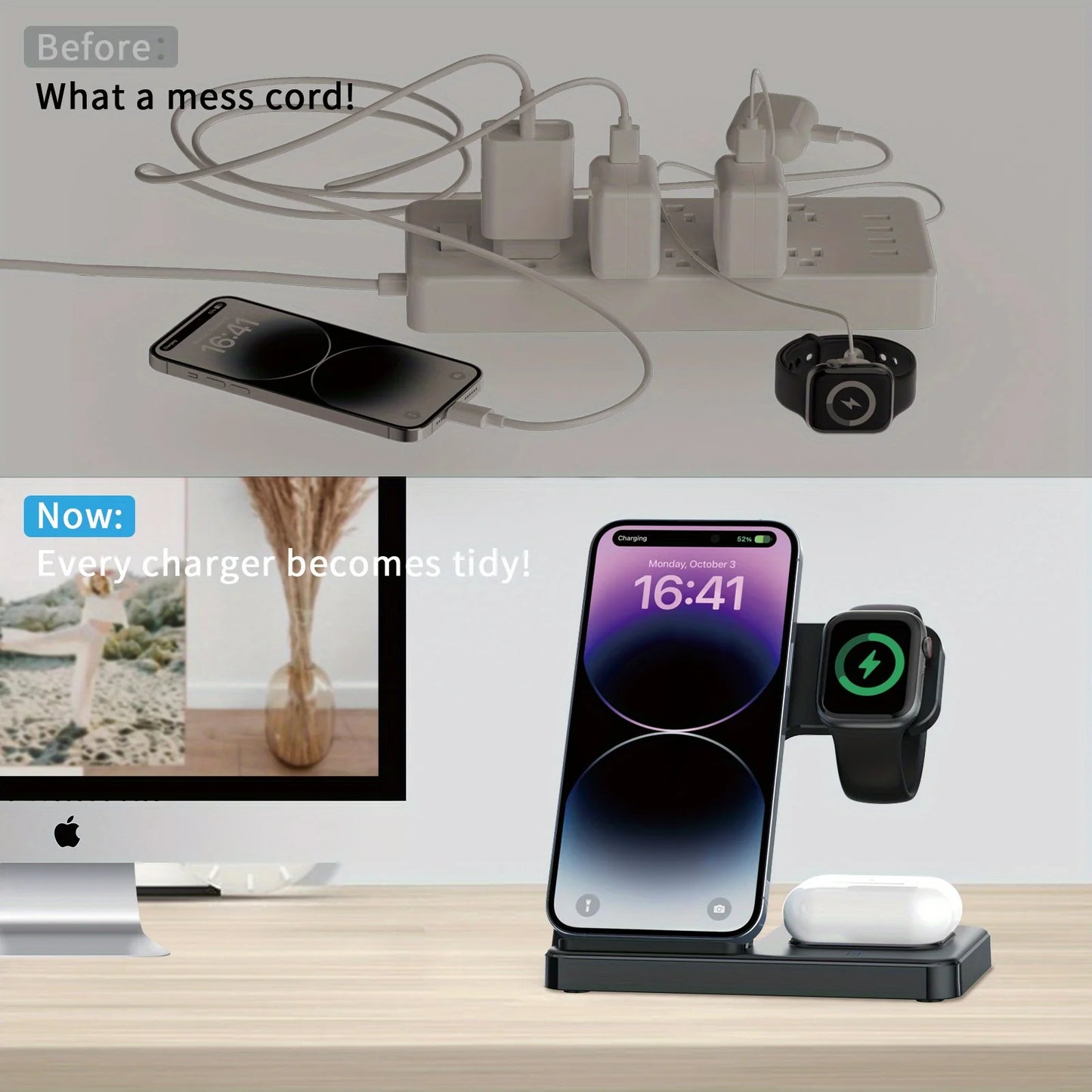 3 in 1 Wireless Charger Stand For iPhone 16 15 14 13 12 Apple Watch Airpods Pro Foldable Fast Charging Station