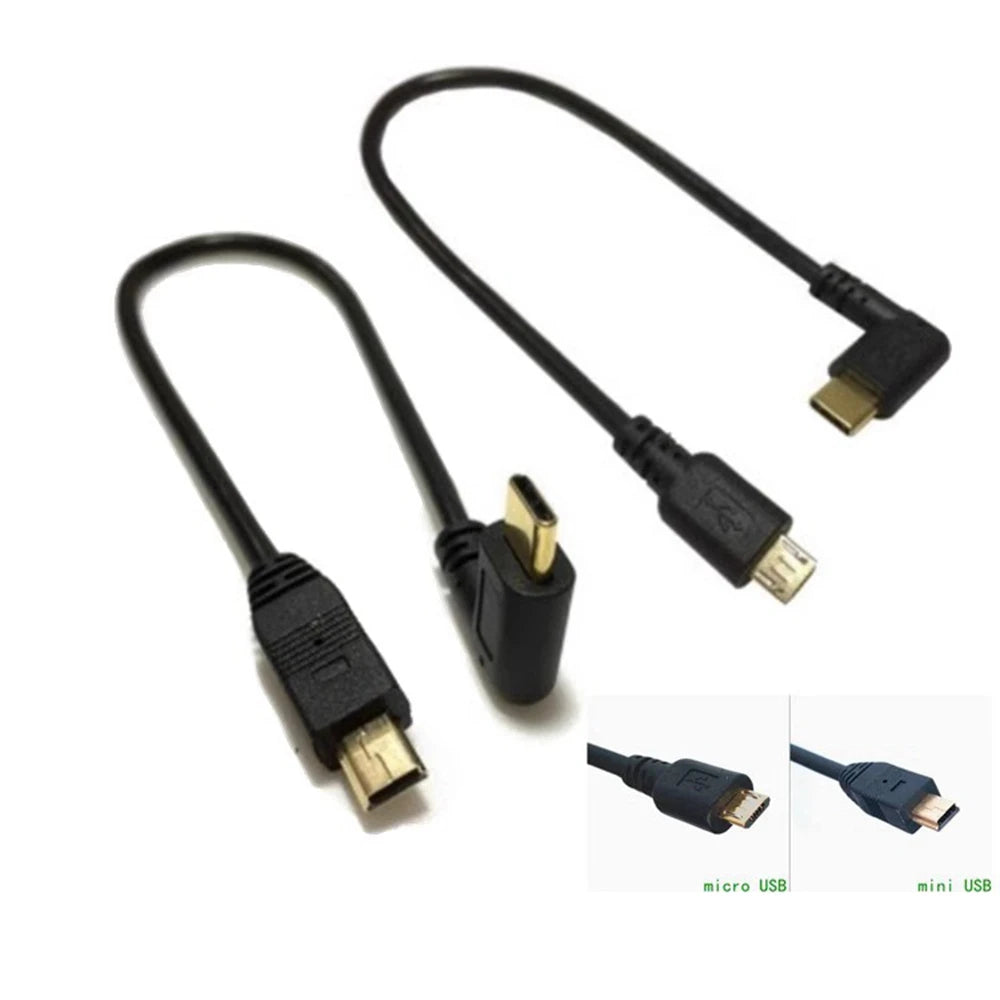 5Pin Converter Data Cable 90 Degree Elbow Micro/Mini USB2.0 Male To USB 3.1 Type C Male Adapter Converter OTG Charging Line