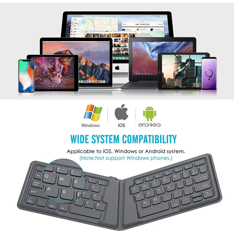 BOW Bluetooth Foldable Mobile Phone Keyboard Rechargable Portable Wireless Folding Keyboard for iPhone Huawei Phone