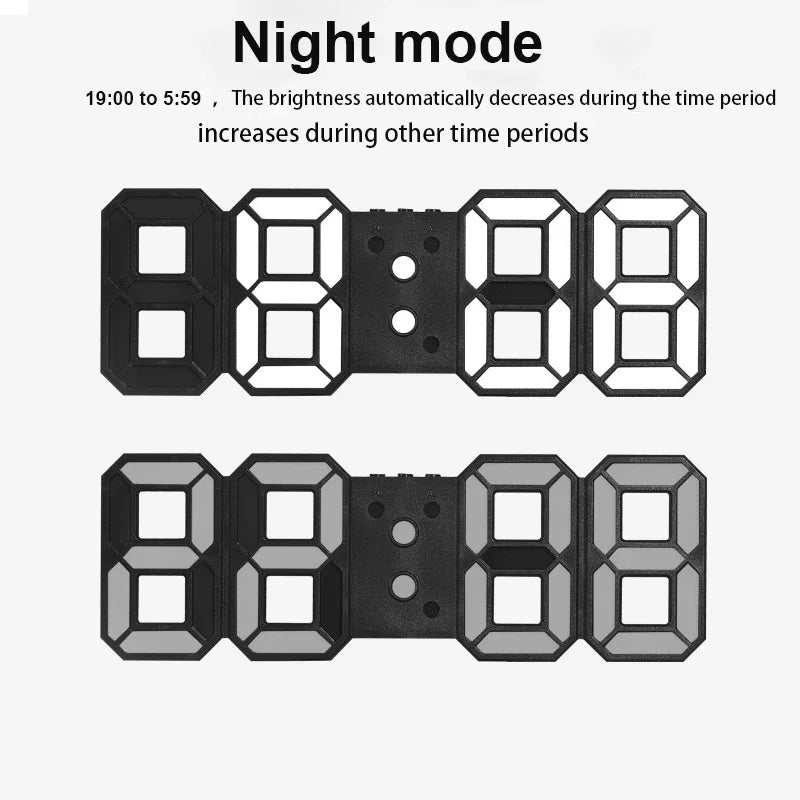 3D LED Digital Clock Wall Decor Glowing Night Mode 3 Alarms Electronic Table Clock Time Temperature Wall Clock for Living Room