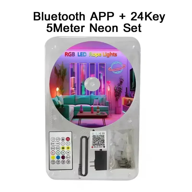 Dc 24V Rgb Neon Led Lights Strip 15M 30M 10 M 5 Meters Rgb Neon Rope Led Tape Outdoor Waterproof Bluetooth App Remote Control