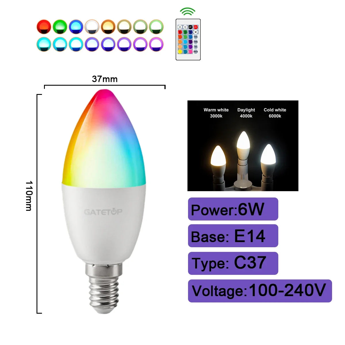 Smart Spotlight Bulb RGBW Infrared Remote Control LED Bulbs GU10 6W 10W Color Light Dimming Suitable for Family Holiday Parties