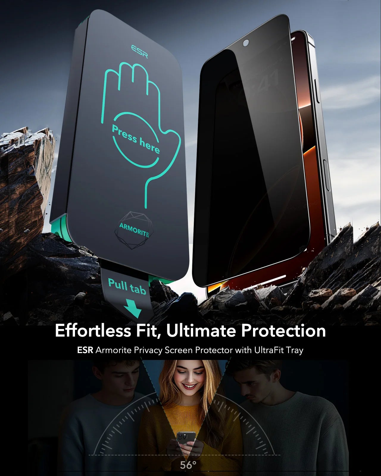 ESR 3 Pack Privacy Screen Protector for iPhone 15/14/16 Pro Max Military Grade Anti-spy Tempered Glass Film iPhone 16e/16 Plus