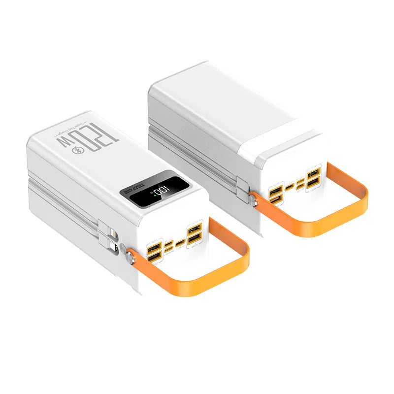 120W 60000mAh Power Bank Fast Charging Comes Two Wire External Battery Pack with Flashlight Outdoors for Huawei Xiaomi IPhone
