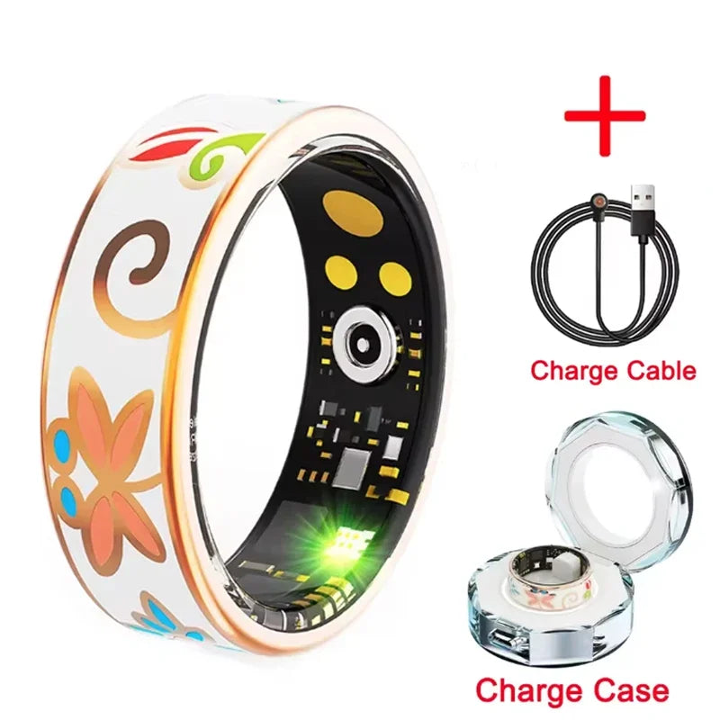 Smart Ring with Charging Case Health Manager Heart Rate Blood Oxygen Sleep Monitor Multi Sports Mode 5ATM Waterproof For Women
