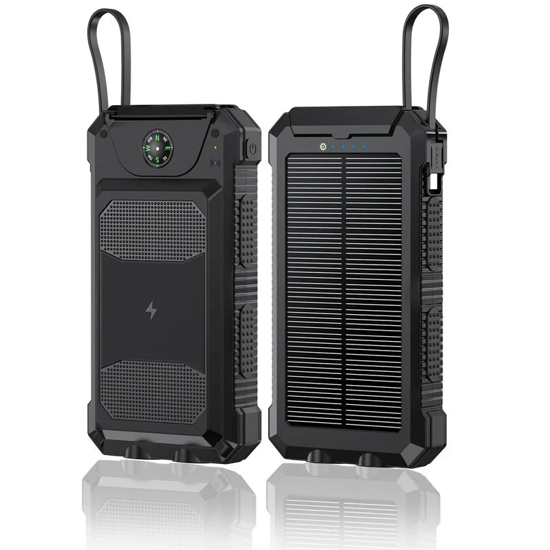 Self-wired fast charging wireless solar charging treasure 20000 mA Compass waterproof mobile power