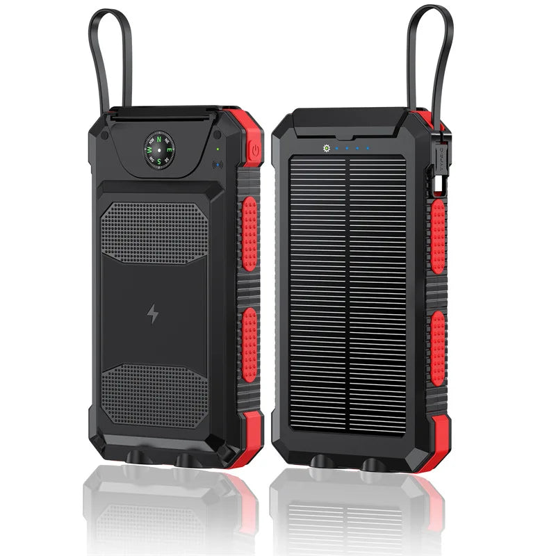 Self-wired fast charging wireless solar charging treasure 20000 mA Compass waterproof mobile power