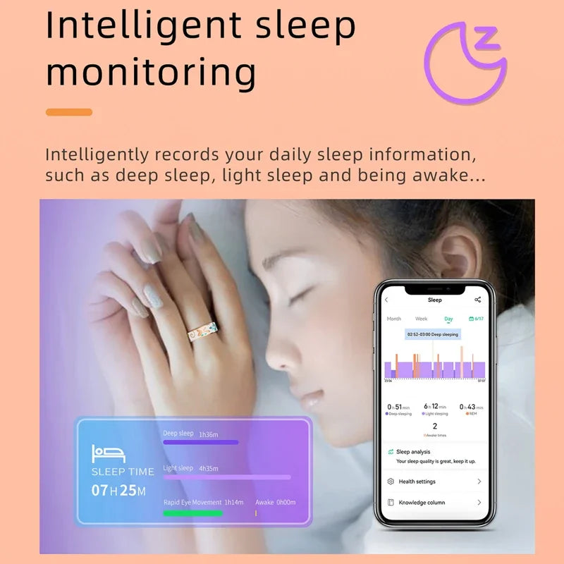 Smart Ring with Charging Case Health Manager Heart Rate Blood Oxygen Sleep Monitor Multi Sports Mode 5ATM Waterproof For Women