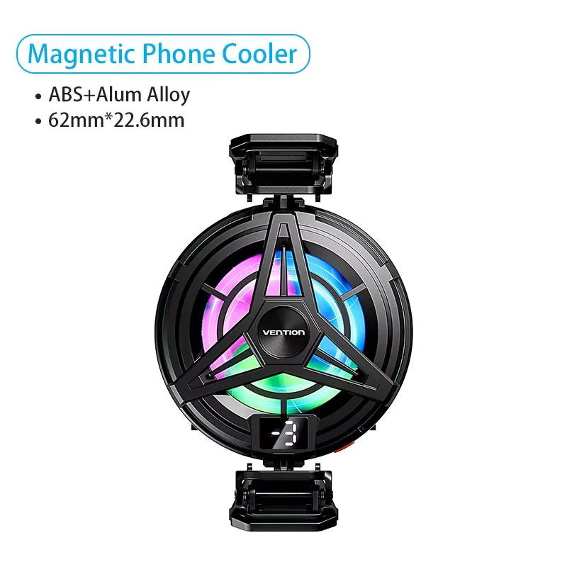 Vention Magnetic Modile Phone Cooler Cell Phone Radiator for iPhone Game Live Stream Redmi Black Sharp Radiator with Cooling Fan