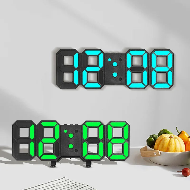3D LED Digital Clock Wall Decor Glowing Night Mode 3 Alarms Electronic Table Clock Time Temperature Wall Clock for Living Room