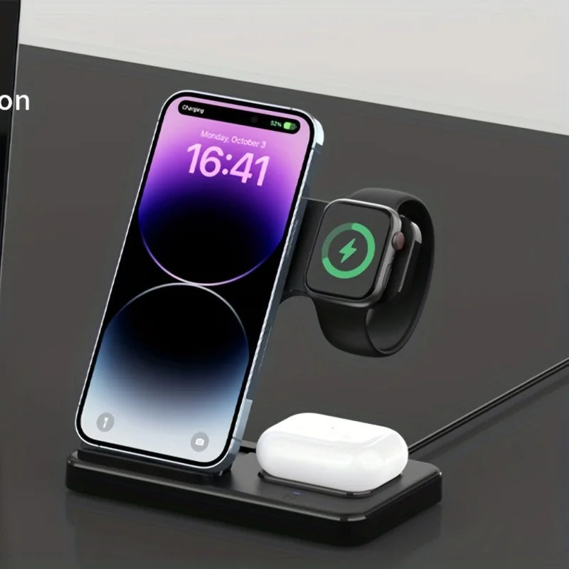 3 in 1 Wireless Charger Stand For iPhone 16 15 14 13 12 Apple Watch Airpods Pro Foldable Fast Charging Station