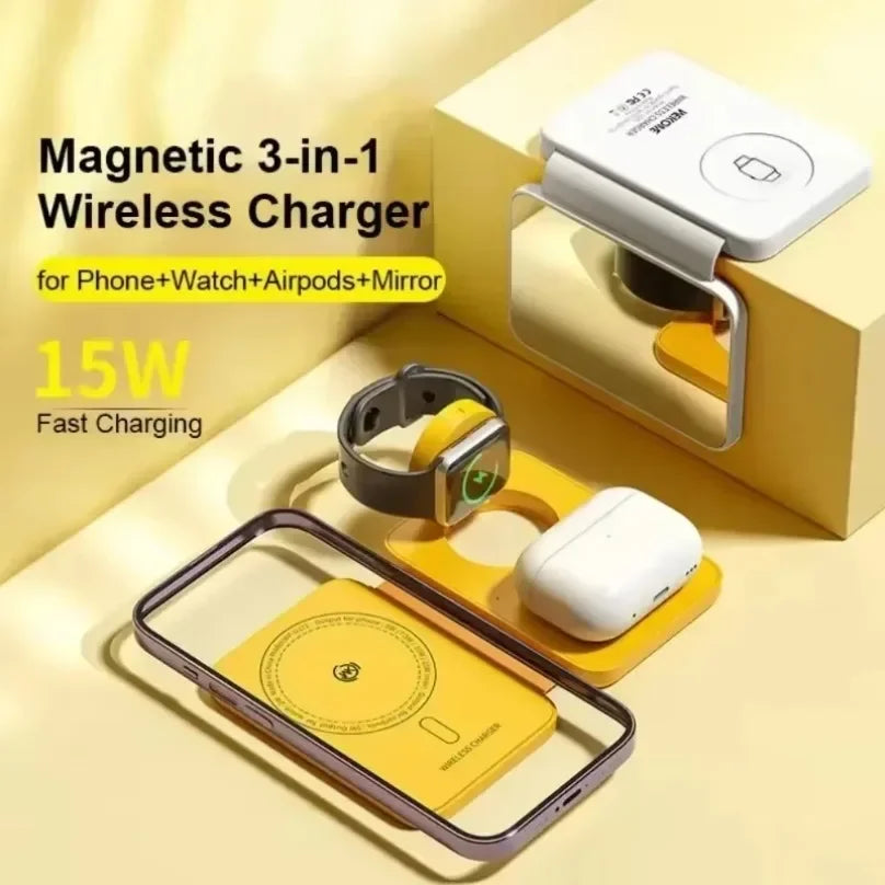 Folding 3 IN 1 Wireless Phone Watch ChargerMagnetic Fast Charger Station Folding For iPhone 12 15 16 13 14 Apple Watch Airpods