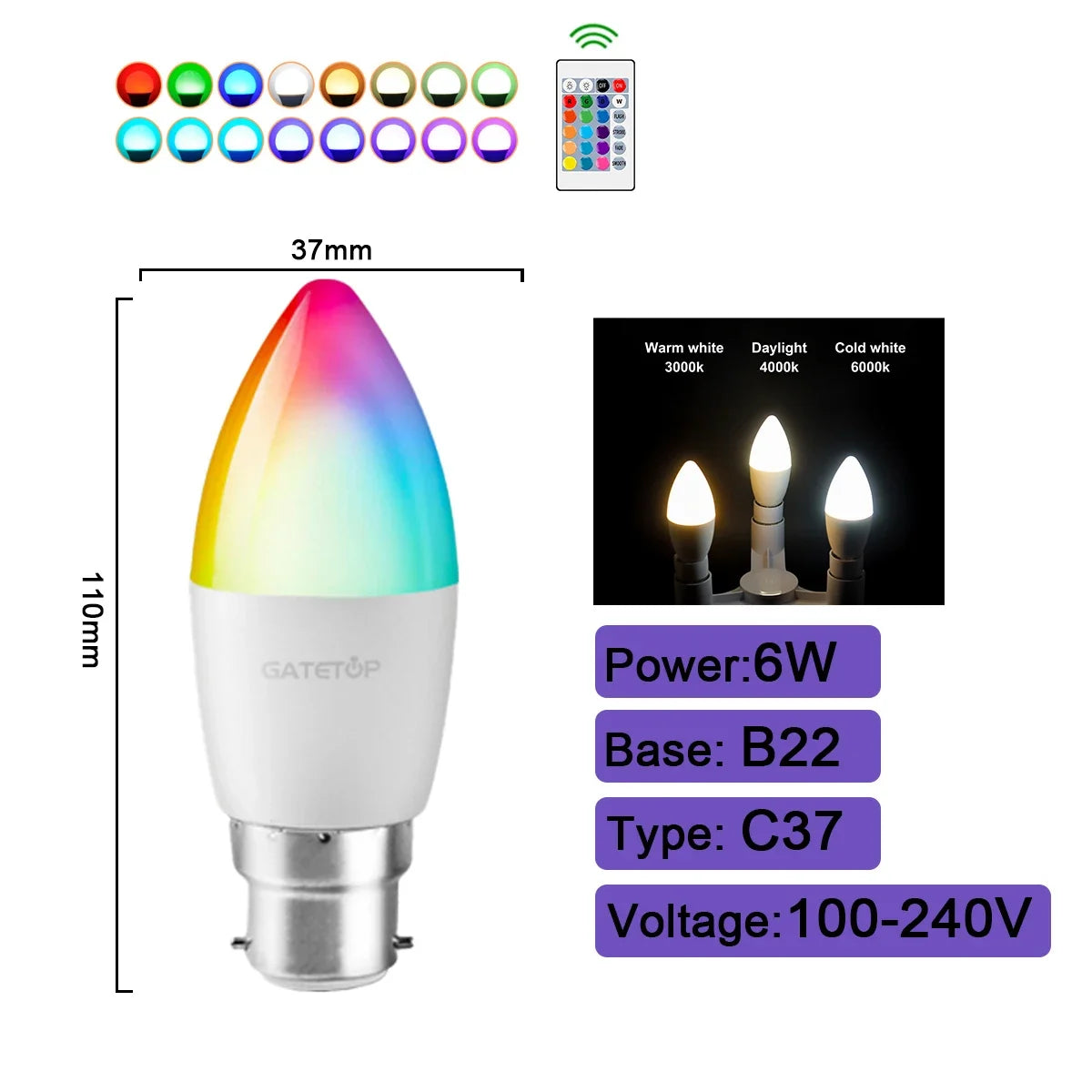 Smart Spotlight Bulb RGBW Infrared Remote Control LED Bulbs GU10 6W 10W Color Light Dimming Suitable for Family Holiday Parties
