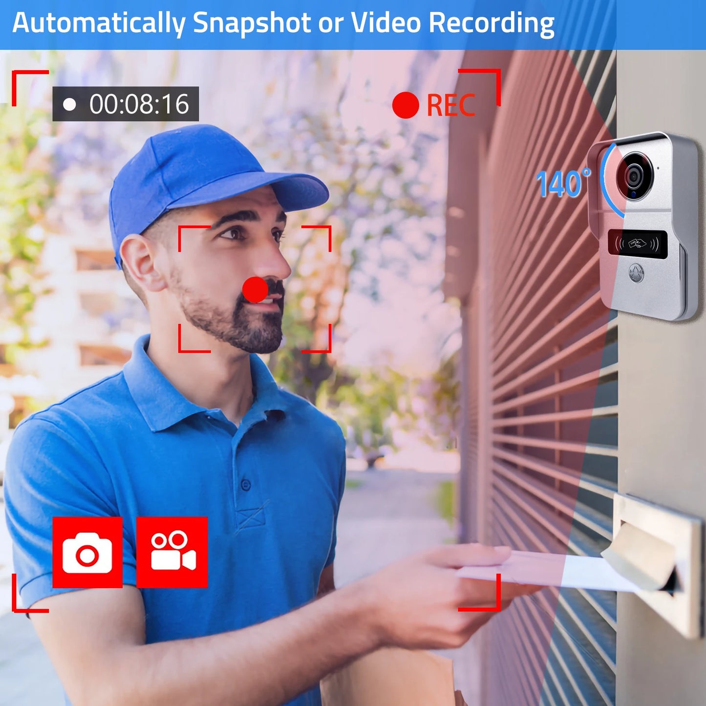 Wireless Wifi Video Doorbell System, 1080P Doorphone Door Camera, 7 Inch Touch Screen, Video Intercom 32GB SD card for Home