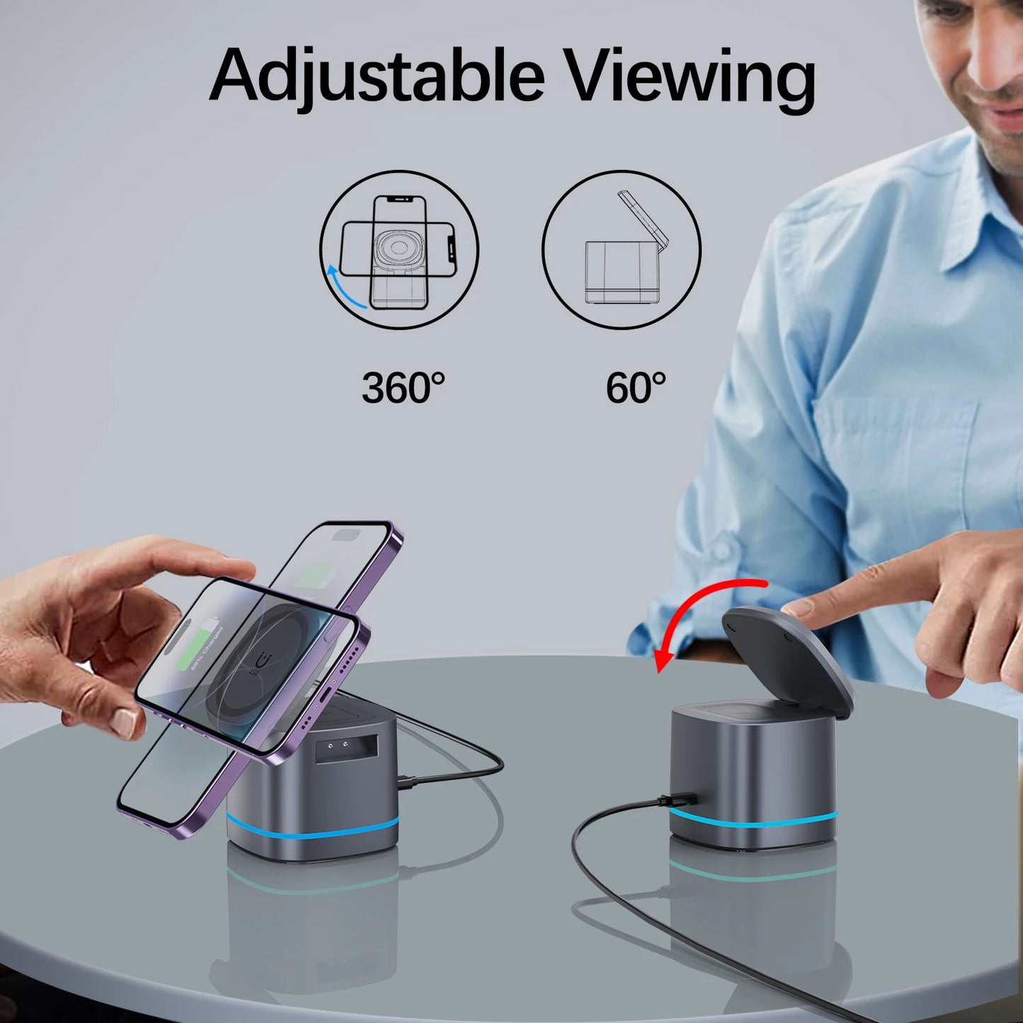 3 in 1 Wireless Charging Station for Apple Foldable Magnetic Travel Charger Multiple Devices for iPhone 15/14-12 iWatch AirPods