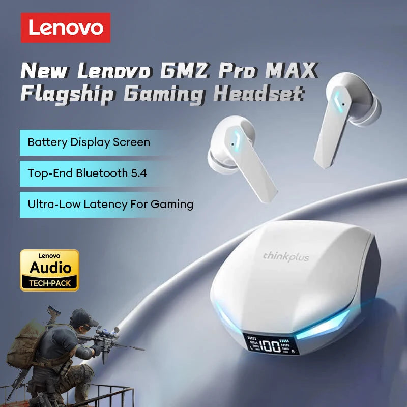 Lenovo GM2 PRO MAX Bluetooth 5.4 Wireless Earphones LED Digital Display Waterproof Sport Earbuds Noise Cancelling Gaming Headset