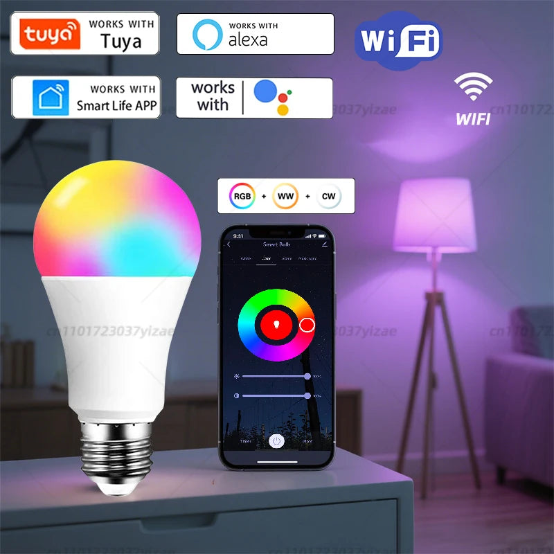 Tuya Smart WiFi LED Light Bulbs 220V 110V 10W 15W 20W E27 Alexa LED Lamp RGB Smart Life APP Google Assisatnt Voice Control