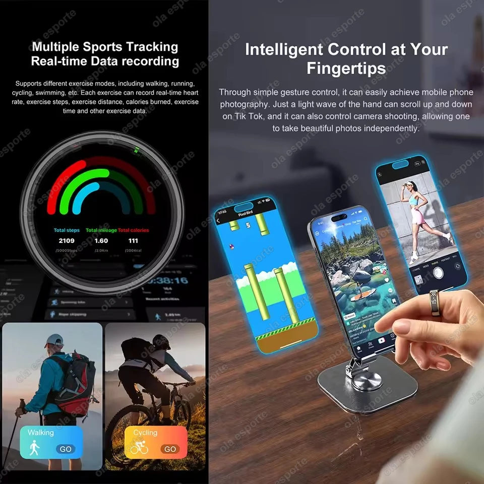 New Smart Ring R11 LED Display Screen Gesture Sweep Video Heart Rate Sleep Monitor 5ATM Waterproof Wireless Charging Rings 2025