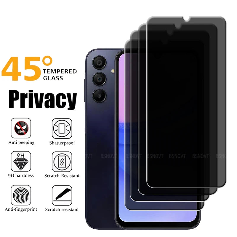 4/3/2/1Pcs For Samsung Galaxy A15 Glass Samsung A15 Tempered Glass 9H HD Glue Anti-Spy Privacy Screen Protector Samsung A15 A 15