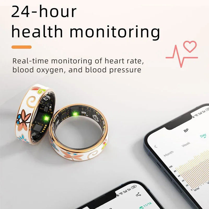 Smart Ring with Charging Case Health Manager Heart Rate Blood Oxygen Sleep Monitor Multi Sports Mode 5ATM Waterproof For Women