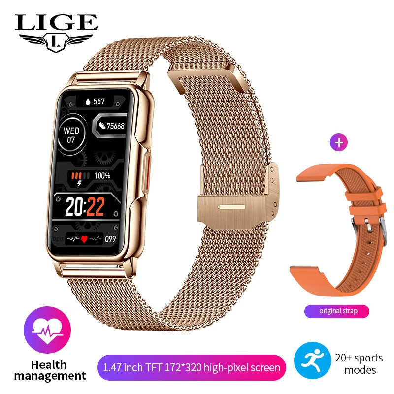 LIGE New 1.47 Inch Men Smart Watch Women Bluetooth Connected Phone Waterproof Smartwatch Music Sports Fitness Tracker Bracelet