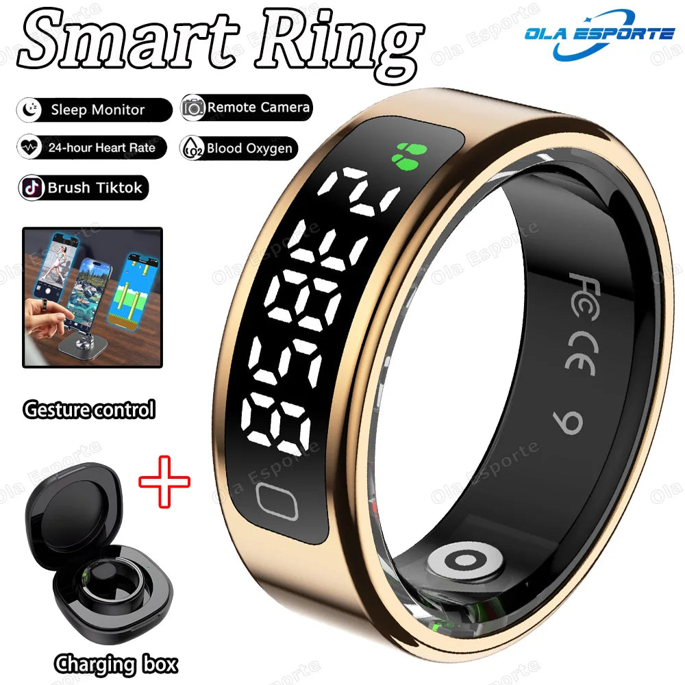 For Xiaomi Waterproof Health Smart Ring Stainless Steel Rings Heart Rate Blood Oxygen Sleep Emotion Monitor Sports Fitness Rings