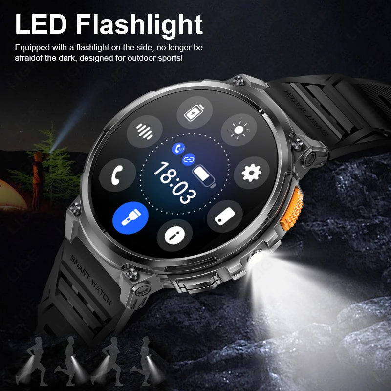 LIGE 1.85” HD Screen Smart Watch Men LED Flashlight 730mAh Large Battery Bluetooth Call Bracelet Waterproof Fitness Smartwatches