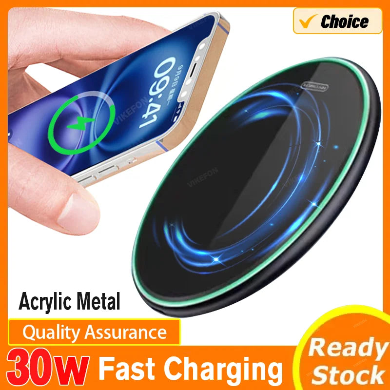 Wireless Chargers Pad Stand 30W Fast Wireless Charging Dock Station for Apple iPhone 8-16 Samsung Galaxy S22 S20 S24 Note Xiaomi