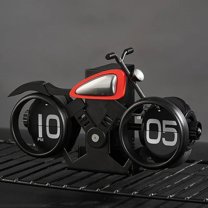 Motorcycle Style Flip Clock Creative Desktop Pendulum Clock Decoration American Mechanical Motobike Clock