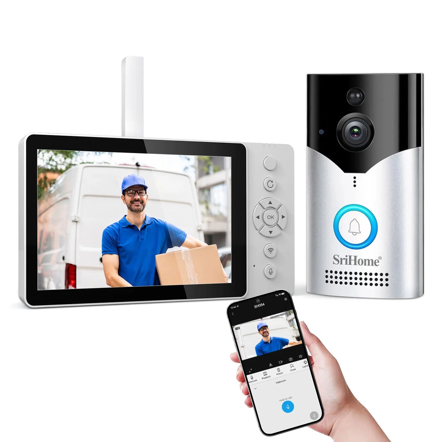 5Inch Screen 4MP 1440p Srihome APP SH054 Wireless WIFI Doorbell 120Degree Wide Angle Video Door Phone Visual Door Viewer Camera